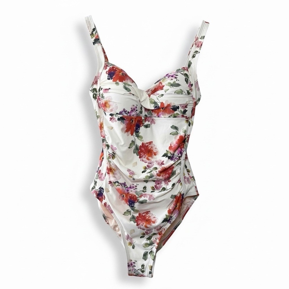 Niptuck Womens Floral Ruched One Piece Swimsuit US 6 Multi-Fit Cup Vacation Wear